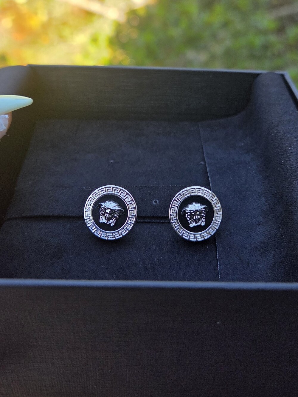 New Versace Silver Stud Earrings